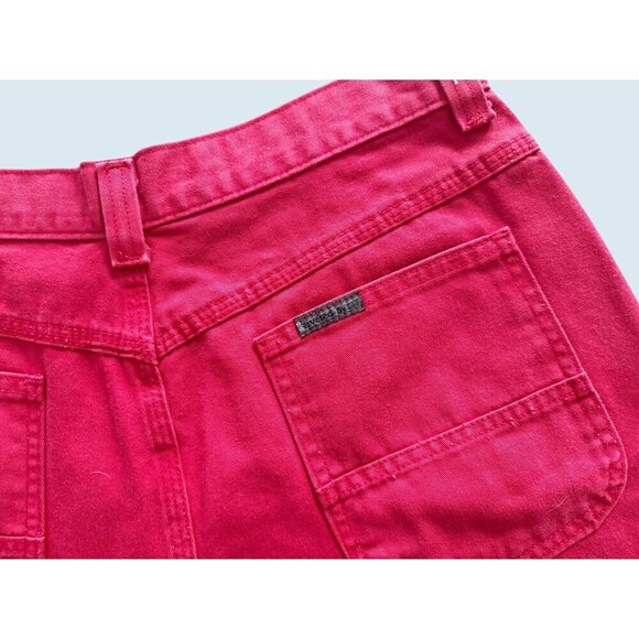 Vintage LEE Riveted 90s Red Denim Carpenter High Waisted Shorts Sz 29 - Picture 5 of 8